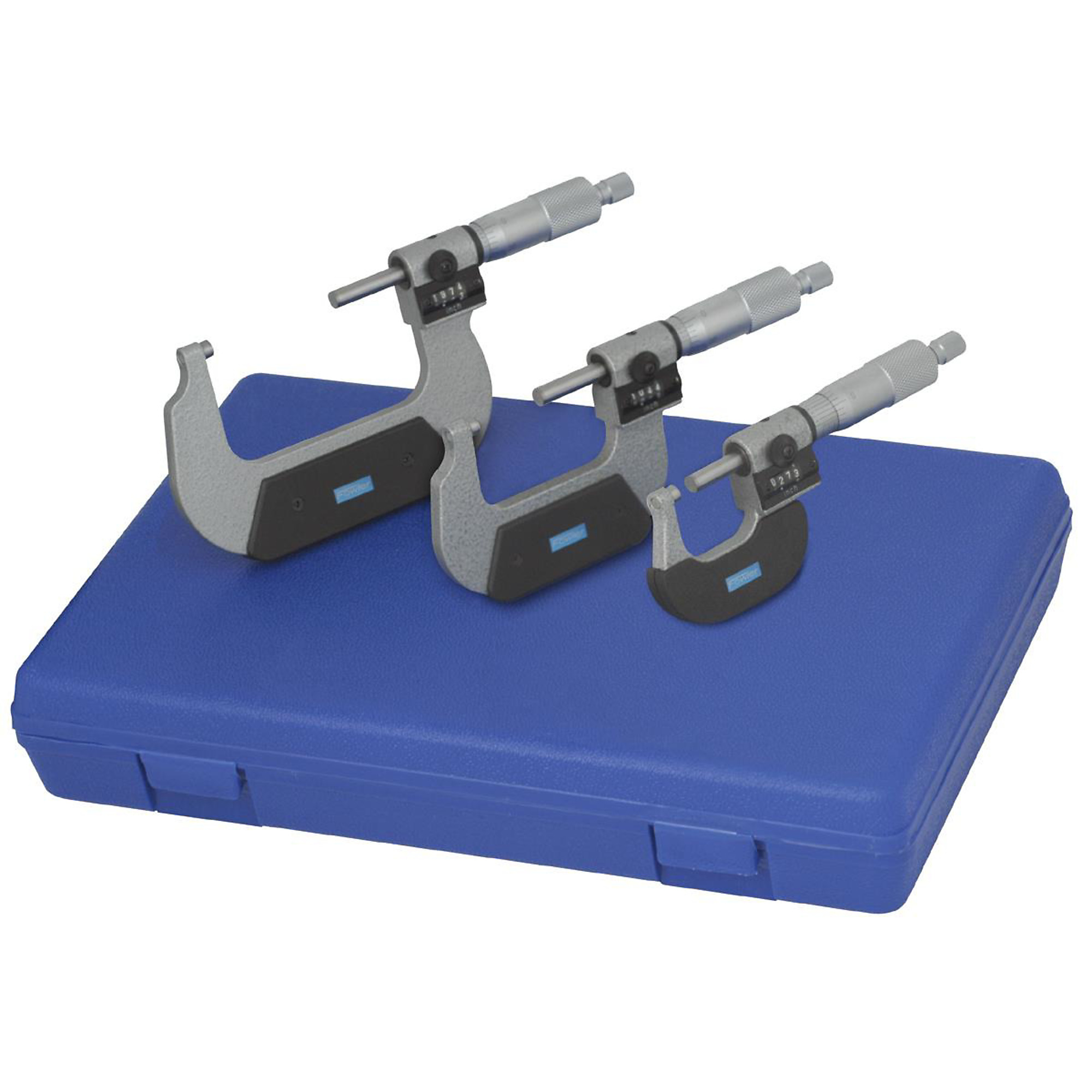 Fowler Digital Counter Micrometer Set — 0-3in., Carbide Tipped, Ratchet Thimble, Model# FOW72-224-103